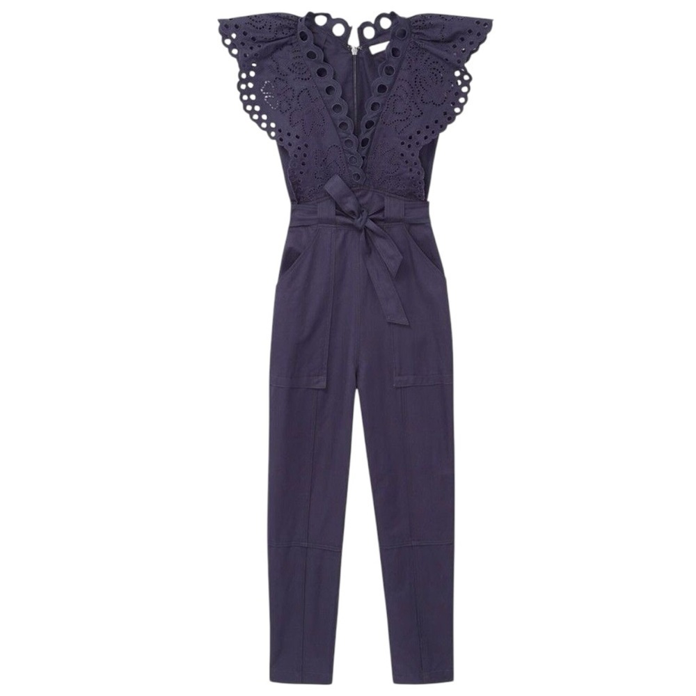 NEW Rebecca Taylor ARIANA EYELET EMBROIDERED JUMPSUIT In Indigo Size 6 NWT $595